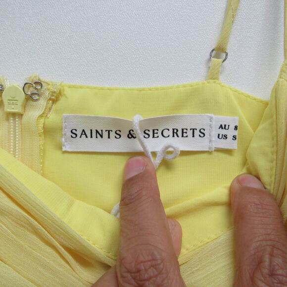 NEW Saints & Secrets Yellow Tiered Midi Dress Size Small - Picture 3 of 6